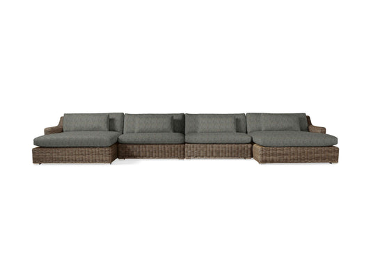 Montauk Outdoor Four Piece Double Chaise Sectional in Weathered Natural
